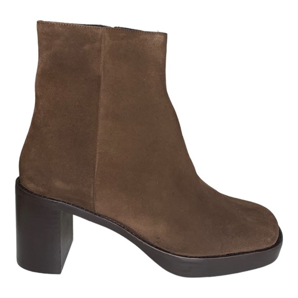 NIB By Far Women Ellen Suede Leather Ankle Boots Brown 39 Stacked Chunky Heel - Picture 12 of 15